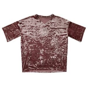 Les Petites L V-Neck Pink Crushed Velvet Rhinestone Top Dusty Velour T-Shirt